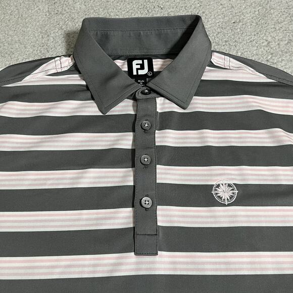 Footjoy Polo Shirt Mens L Stripe Performance Stretch Lightweight Golf Club Logo - Picture 1 of 12